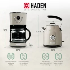 Haden Coffee Machine, 12 Cup Drip Coffee Maker Bundled With Dorset 1.7 Liter Stainless Steel Electric Hot Water Kettle, Putty & Chrome -Kitchen Appliances GUEST ac7fa646 a3e3 4813 9a2f e541b6abc7c0