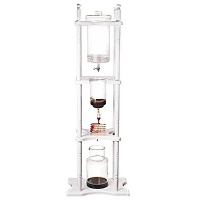 Nispira Cold Brew Drip Tower Iced Coffee Maker Glass Wooden Stand 25 Cups White 1 Nispira Cold Brew Drip Tower Iced Coffee Maker Glass Wooden Stand 25 Cups White