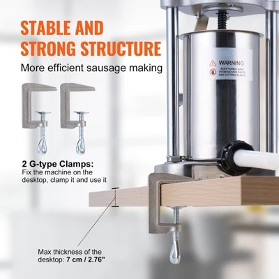 VEVOR Manual Sausage Stuffer, 2 L / 5 LBS Vertical Sausage Machine With G-type Clamp, Food-Grade 304 Stainless Steel Barrel, Silver 2 VEVOR Manual Sausage Stuffer, 2 L / 5 LBS Vertical Sausage Machine With G-type Clamp, Food-Grade 304 Stainless Steel Barrel, Silver - Image 2