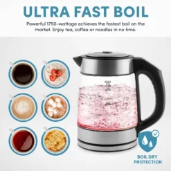 Aroma 1.7L Digital Programmable Kettle With Illumination: Borosilicate Glass, Automatic Shut-Off, Water Level Viewer -Kitchen Appliances GUEST aea10144 df55 4a63 9bab adee44fda2e5