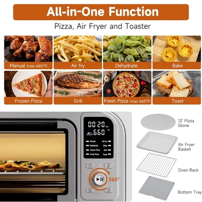 Kitchen Elite 8 In 1 Digital Toaster Oven Air Fryer Combo With Touch Panel And 12 Inch Pizza Capacity, Stainless Steel, Silver 2 Kitchen Elite 8 In 1 Digital Toaster Oven Air Fryer Combo With Touch Panel And 12 Inch Pizza Capacity, Stainless Steel, Silver - Image 2