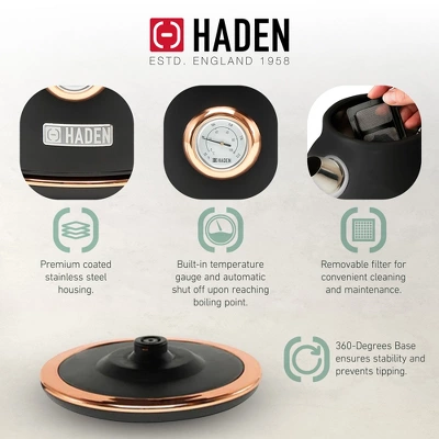 Haden Dorset 1.7 Liter Stainless Steel Electric Kettle, Hot Water Kettle With 360-Degree Base And Auto Shutoff, Black & Copper 2 Haden Dorset 1.7 Liter Stainless Steel Electric Kettle, Hot Water Kettle With 360-Degree Base And Auto Shutoff, Black & Copper - Image 2