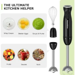 Bonsenkitchen Immersion 3-In-1 Handheld 12-Speed Stick Blender With Turbo Mode, Egg Whisk And 24oz Beaker For Soups, Smoothies, Sauce