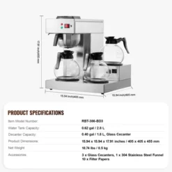 VEVOR 12 Cups Commercial Drip Coffee Maker, Coffee Maker Machine With 3 Glass Carafes And 3 Warmer Plates, Silver -Kitchen Appliances GUEST b12bc2d3 fe6c 442a 873f 87baed6e6fde