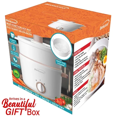 Brentwood 3.2-Qt. Multi-Function Electric Hot Pot Cooker With Food Steamer And Ceramic Non-Stick Coating, White, HPS-3302W 1 Brentwood 3.2-Qt. Multi-Function Electric Hot Pot Cooker With Food Steamer And Ceramic Non-Stick Coating, White, HPS-3302W