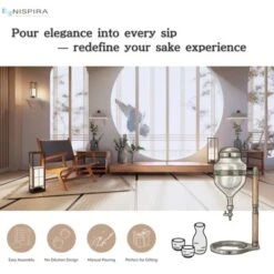 Nispira Ice Sake Wine Whisky Dispenser | Jug Cooler Decanter With Wooden Handle Borosilicate Glass Valve Opening, 1 Set