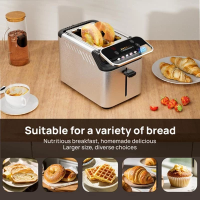 Whall® Stainless Steel Smart Toaster, 2 Slice | Projection Touchscreen, 1.5" Extra-Wide Slots, Digital Timer, Reheat & Defrost, Removable Crumb Tray 4 Whall® Stainless Steel Smart Toaster, 2 Slice | Projection Touchscreen, 1.5" Extra-Wide Slots, Digital Timer, Reheat & Defrost, Removable Crumb Tray - Image 4