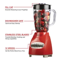 Brentwood 12 Speed Blender Plastic Jar -Red -Kitchen Appliances GUEST b3266a42 fcd4 4ca2 ba50 26eaf8510e7c