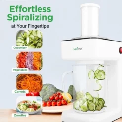 NutriChef Electric Food Chopper - 3-in-1 Vegetable Processor, Fruit Cutter, Spiral Shredder Machine, Zoodle Maker With 3 Cutting Blades - PKESPR26