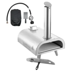 VEVOR Dual Fuel Pizza Oven Outdoor, 12 Inch Wood Fire & Propane Gas Pizza Oven, Pellet & Propane Pizza-Maker With Thermometer, Silver -Kitchen Appliances GUEST b6bd788d 8452 48a4 a222 0c3a6a7f38b8