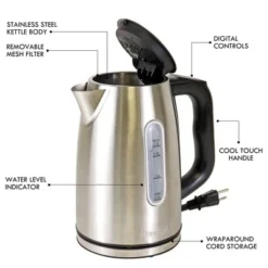 Kenmore 57.6oz Preset Programable Stainless Steel Electric Tea Kettle Black/Silver: 1.8L, Auto Shut-Off, LED Light -Kitchen Appliances GUEST b70c9ae6 141b 4318 bdc3 56cea16a9cc2