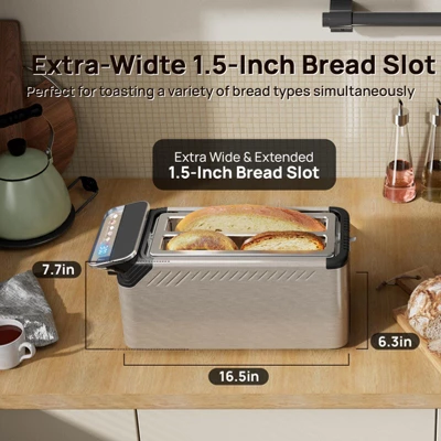 Whall® Stainless Steel Smart Toaster, 4 Slice | Projection Touchscreen, 1.5" Extra-Wide Slots, Digital Timer, Reheat & Defrost, Removable Crumb Tray 2 Whall® Stainless Steel Smart Toaster, 4 Slice | Projection Touchscreen, 1.5" Extra-Wide Slots, Digital Timer, Reheat & Defrost, Removable Crumb Tray - Image 2