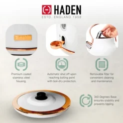 Haden Heritage 4 Slice Wide Slot Stainless Steel Toaster Bundled With 1.7 Liter Stainless Steel Electric Water Kettle, Ivory & Copper -Kitchen Appliances GUEST b844e66e 86a6 405f 8936 a31004a49886
