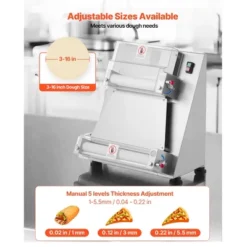 VEVOR Pizza Dough Roller Sheeter, 3-16 Inch Semi-automatic Stainless Steel Pizza Press, Electric 390W Pasta Maker, 260 Pcs Per Hour, Silver -Kitchen Appliances GUEST b8a7715a 5fee 4da0 a0e5 b8d46a74ffc1