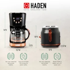 Haden Dorset 2 Slice Wide Slot Stainless Steel Toaster Bundled With 12 Cup Programmable Drip Coffee Maker Coffee Machine, Black & Copper -Kitchen Appliances GUEST b8f449b7 7ef9 4e77 9ced e457dee78a74