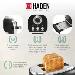 Haden Heritage 2 Slice Wide Slot Stainless Steel Toaster Bundled With 1.7 Liter Stainless Steel Electric Water Kettle, Black & Chrome -Kitchen Appliances GUEST b97e0a87 cac7 48dc 9a2c 1a9d5d7b1d49