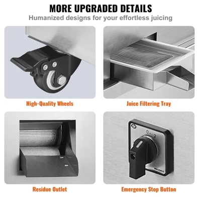 VEVOR Electric Sugar Cane Juicer, 800W Sugarcane Juicer Machine With 661LBS/H High Output, 4 Stainless Steel Roller, Auto Roller Pressure Adjustment 4 VEVOR Electric Sugar Cane Juicer, 800W Sugarcane Juicer Machine With 661LBS/H High Output, 4 Stainless Steel Roller, Auto Roller Pressure Adjustment - Image 4