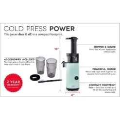 Dash Compact Cold Press Power Juicer - Aqua: Slow Juice Maker, Stainless Steel, 130W, 16oz Capacity, Hand Wash -Kitchen Appliances GUEST bad79926 49a3 40f1 92f3 c08c9246c97f