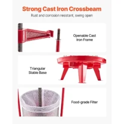 VEVOR 3.69 Gal/14L Fruit Wine Press, Stainless Steel Basket, Manual Juice Maker, Cider Apple Grape Tincture Making Press, Red -Kitchen Appliances GUEST bd13faa4 1427 4ed8 8469 6180261515d6