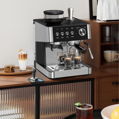 Kismile 15 Bar Espresso Machines With Grinder, Professional Espresso Maker With Removable Water Tank, Milk Frother Steam Wand 2 Kismile 15 Bar Espresso Machines With Grinder, Professional Espresso Maker With Removable Water Tank, Milk Frother Steam Wand - Image 2