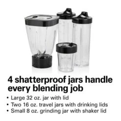 Hamilton Beach Multiblend System With 4 Shatterproof Jars Black And Stainless 52400: Smoothie & Milkshake Blender, 250W