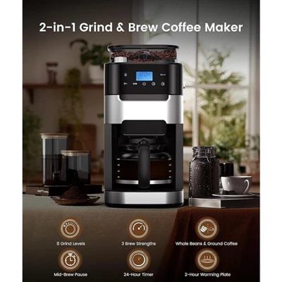 R.W.FLAME 10-Cup Coffee Maker With Grinder, Programmable Touch Screen, 8 Grind Settings, Washable Filter, Keep Warm Plate, 50.7oz Tank 1 R.W.FLAME 10-Cup Coffee Maker With Grinder, Programmable Touch Screen, 8 Grind Settings, Washable Filter, Keep Warm Plate, 50.7oz Tank