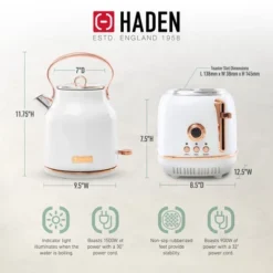 Haden Heritage 2 Slice Wide Slot Stainless Steel Toaster Bundled With 1.7 Liter Stainless Steel Electric Water Kettle, Ivory & Copper -Kitchen Appliances GUEST c1c5e114 8f25 4b93 ad1c 8837d5ec8749
