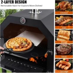 15"x22"x62" Wood Fired Pizza Oven Outdoor Pizza Maker Grill With Waterproof Cover & Wheels -Kitchen Appliances GUEST c1cdd7b7 45c9 45b4 852e 464b117fe5c3