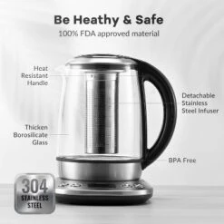 Mecity Electric Tea Kettle - 1.7L Glass, Temp Control, Preset Programs, Removable Infuser, 1200W -Kitchen Appliances GUEST c2c7e7c9 a077 4571 94a0 15fe0449e0a8