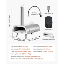 VEVOR Dual Fuel Pizza Oven Outdoor, 12 Inch Wood Fire & Propane Gas Pizza Oven, Pellet & Propane Pizza-Maker With Thermometer, Silver -Kitchen Appliances GUEST c4b0c4fd 3b7c 420c a36c d8bddb260b0d