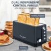 ELJGET Long Slot 4 Slice Toaster Black 1600W, For Bagels & Waffles, 6 Browning Levels, 4 Basic Functions & Removable Tray, Kitchen Gadgets