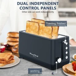 ELJGET Long Slot 4 Slice Toaster Black 1600W, For Bagels & Waffles, 6 Browning Levels, 4 Basic Functions & Removable Tray, Kitchen Gadgets