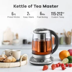 Mecity Electric Tea Kettle - 1.7L Glass, Temp Control, Preset Programs, Removable Infuser, 1200W