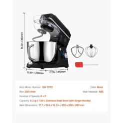 VEVOR Stand Mixer, 8.3QT Dough Mixer, 660W 6+P Speeds Tilt-head Food Mixer With Stainless Steel Bowl, Dough Hook, Wire Whip, Flat Beater, Black -Kitchen Appliances GUEST c9a3ae62 fcb9 45ae b9f0 2991b7fd361a