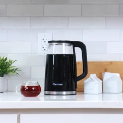 Kenmore Glass Electric Kettle 1.7L Digital Temperature Control Black: Cordless Water Kettle, Anti-Scale Filter