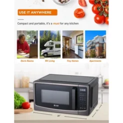 COMMERCIAL CHEF 1.1 Cu Ft Countertop Microwave, With 10 Power Levels, Pull Handle Door, Turntable And Digital Controls, Black Stainless Steel -Kitchen Appliances GUEST cb77cbe9 79fb 47aa 93df 54337746e422