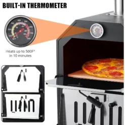 25.4"x21"x63" Wood Fired Pizza Oven Outdoor Pizza Maker Grill With Waterproof Cover & Wheels