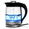 MegaChef 1.8L Electric Cordless Tea Kettle With Tea Infuser: Stainless Steel Hot Pot, Water Kettle, Blue Light, 1100W
