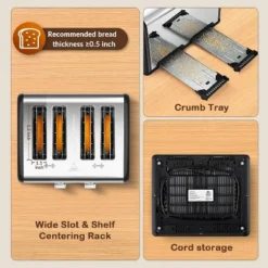 Mecity 4-Slice Toaster, Touch Screen, Dual Control, Defrost/Reheat, 1650W, Stainless Steel -Kitchen Appliances GUEST cf0c42cd 1c70 4f31 abf1 6a846d21c665