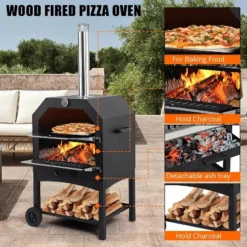 15"x22"x62" Wood Fired Pizza Oven Outdoor Pizza Maker Grill With Waterproof Cover & Wheels -Kitchen Appliances GUEST d0b747ed 9149 4ab1 8504 7c3c61a5b0ea