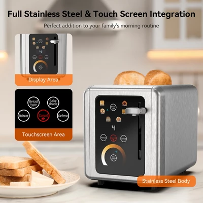WHALL 2 Slice Toaster, Touchscreen Toasters 2 Slice Wide Slot, Stainless Steel Bread Toaster For Bagel & More, Smart Toaster Kitchen Deal 5 WHALL 2 Slice Toaster, Touchscreen Toasters 2 Slice Wide Slot, Stainless Steel Bread Toaster For Bagel & More, Smart Toaster Kitchen Deal - Image 5