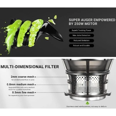 5.3 Inch Juicer, Self-Feeding Masticating Juicer Fit Whole Fruits, 250W Cold Press Juicer With High Juice Yield, BPA Free 8 5.3 Inch Juicer, Self-Feeding Masticating Juicer Fit Whole Fruits, 250W Cold Press Juicer With High Juice Yield, BPA Free - Image 8
