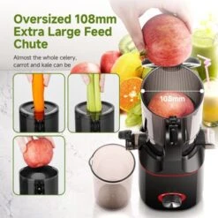 Juicer Machines With 108mm Feed Chute, 45-60 RPM Slow Masticating Juicer With Triple Stainless Steel Filter, 160W Pure Copper Motor, Reverse Function