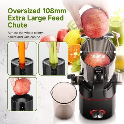 Juicer Machines With 108mm Feed Chute, 45-60 RPM Slow Masticating Juicer With Triple Stainless Steel Filter, 160W Pure Copper Motor, Reverse Function 1 Juicer Machines With 108mm Feed Chute, 45-60 RPM Slow Masticating Juicer With Triple Stainless Steel Filter, 160W Pure Copper Motor, Reverse Function
