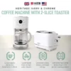 Haden 12 Cup Programmable Coffee Maker With Brew Strength Control With Heritage 2 Slice Wide Slot Stainless Steel Bread Toaster, White