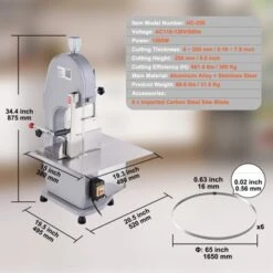 VEVOR Electric Meat Bandsaw, 1500W Stainless Steel Countertop Bone Sawing Machine, Workbeach 19.3" X 15", 0.16-7.9 Inch Cutting Thickness, Silver -Kitchen Appliances GUEST d833e92c 997c 43a7 bfed 3d6fe3ca9fce