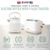 Haden Heritage 2 Slice Wide Slot Stainless Steel Toaster Bundled With 1.7 Liter Stainless Steel Electric Water Kettle, Ivory & Copper