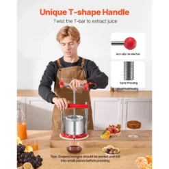VEVOR 0.44 Gal/1.65L Fruit Wine Press, 2 Stainless Steel Barrels, Manual Juice Maker, Cider Apple Grape Tincture Honey Olive Oil Making Press, Red -Kitchen Appliances GUEST db545a4c 658b 4b87 97e2 03e8c3502365