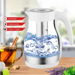 Brentwood Glass 1.7 Liter Electric Kettle With Tea Infuser In White -Kitchen Appliances GUEST db599dd6 c9ab 4b2e a24f f497c1b7a0e8