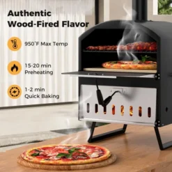 Tangkula Outdoor 16" Wood Fired Pizza Oven 2-Layer Pizza Maker With Square Stone -Kitchen Appliances GUEST dbdc23a5 d923 4c56 9c1c 1027427833f9